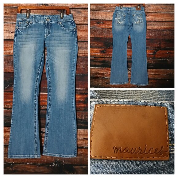 Maurices Jeans Size 5 6 Short Original Boot Cut Low Rise Blue Denim Stretch - Picture 1 of 10